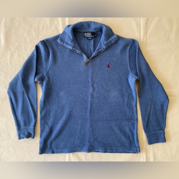 Ralph Lauren Other - Polo by Ralph Lauren Blue Quarter Zip Sweater Red Logo 100% Cotton Mens Small